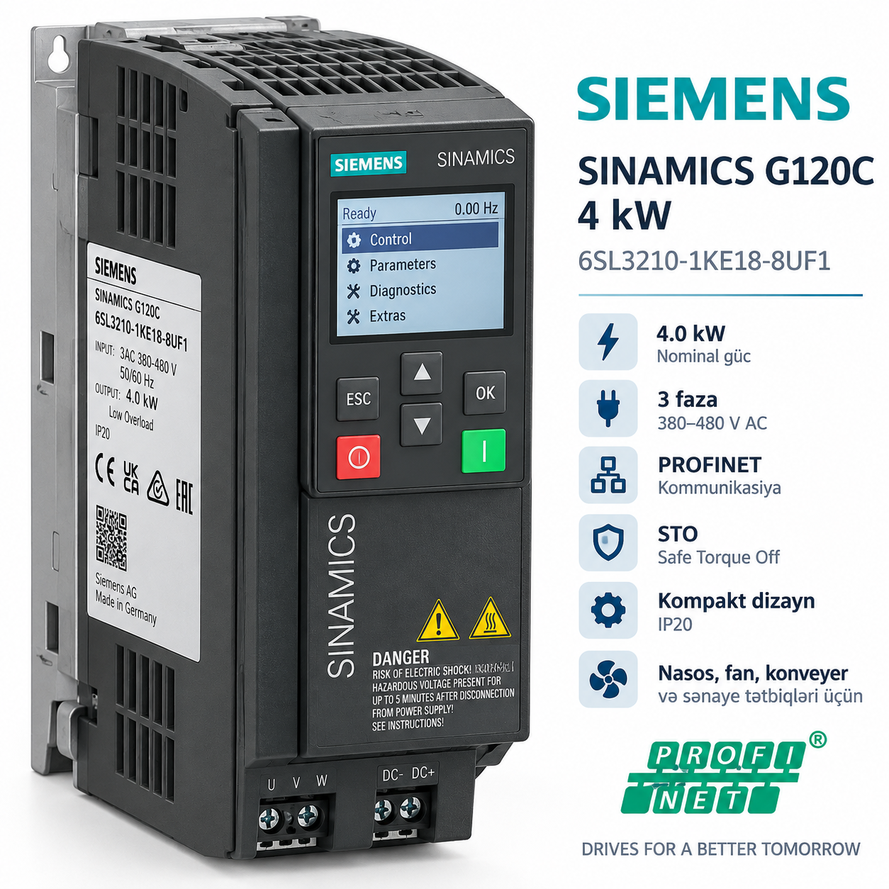 Siemens SINAMICS G120C 4 kW PROFINET 6SL3210-1KE18-8UF1
