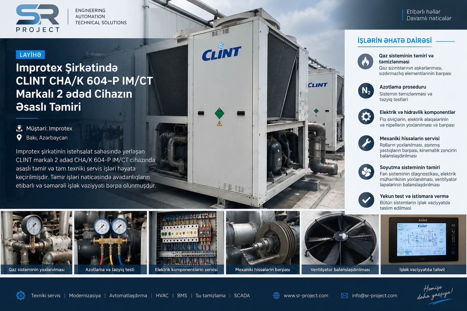 Improtex CLINT CHA/K 604-P IM/CT chiller əsaslı təmir və texniki servis layihəsi SR Project MMC